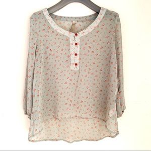 Butterfly Print Blouse in Light Dusty Blue. Size M